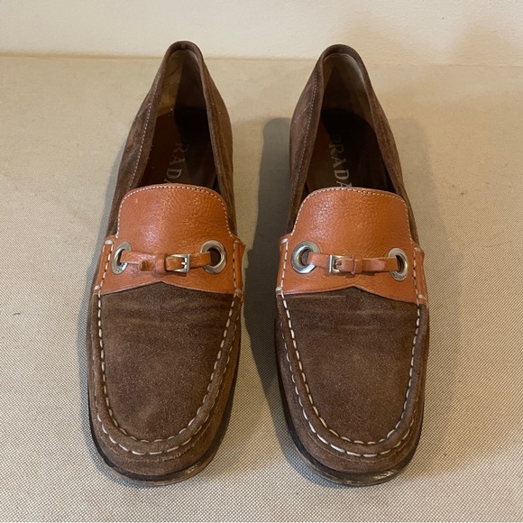 Prada vintage brown suede loafers size 39 buckle leather fits 9 or 9 1/2 - Picture 2 of 13